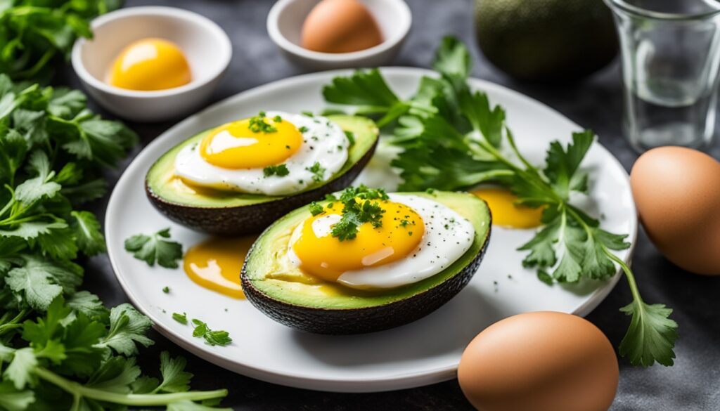 Leckeres Low-Carb-Frühstück mit Eiern und Avocado